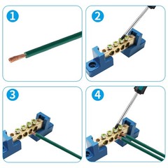 5 PCS Brass Wire Screw Terminal 4 Positions Terminal Bus Bar Blue Grounding
