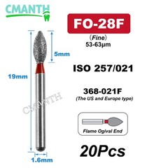 20Pcs US Dental Diamond Burs High Speed Burs Dental Lab Polishing Drills 1.6mm
