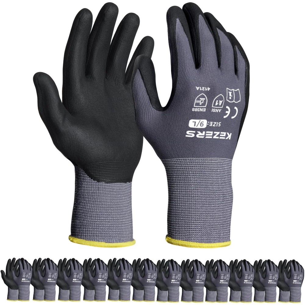 Work Gloves with Nitrile Coat and Micro Foam Grip on Palm and Fingers,12Pairs…