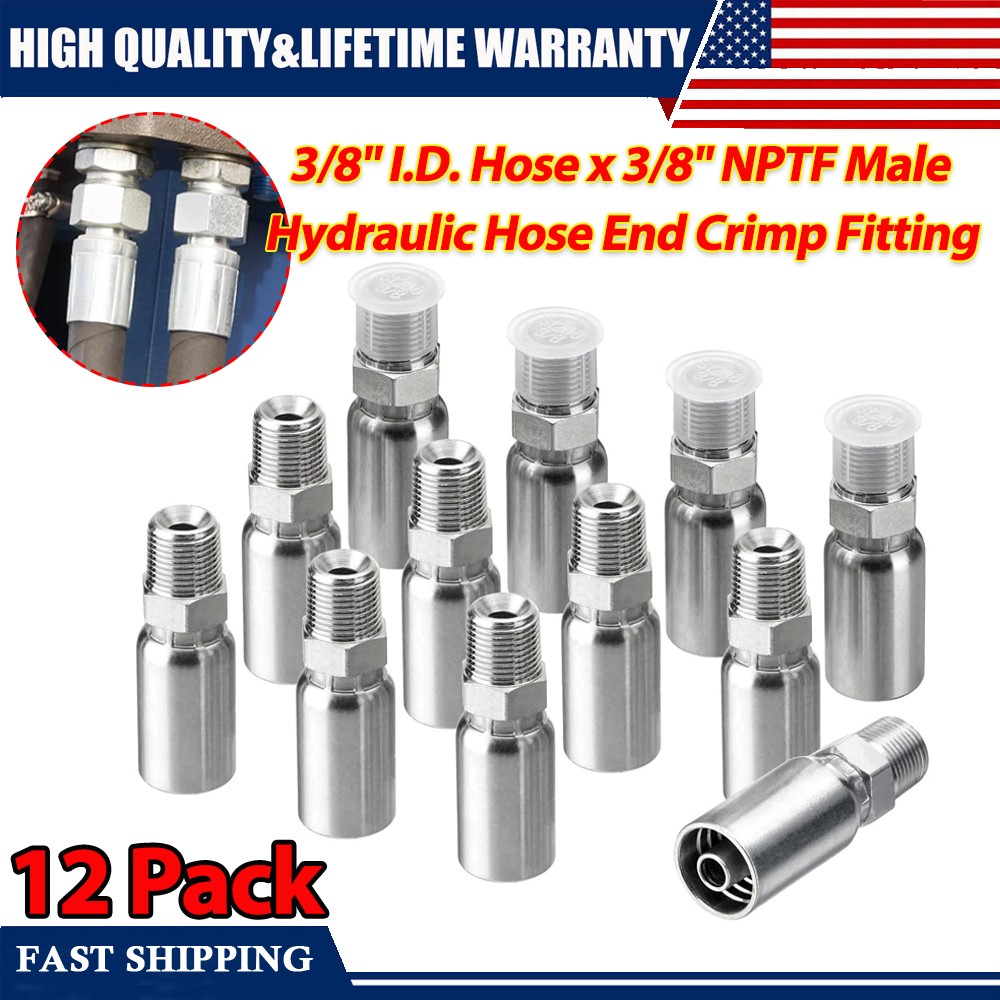 12 x 3/8″ I.D. Hose x 3/8″ NPTF Male Hydraulic Hose End Crimp Fitting W/ Cover