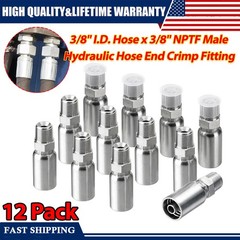 12 x 3/8″ I.D. Hose x 3/8″ NPTF Male Hydraulic Hose End Crimp Fitting W/ Cover