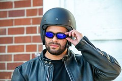 Birdz Eyewear Oriole Padded Riding Sunglasses Gloss Black Frames Blue Lenses