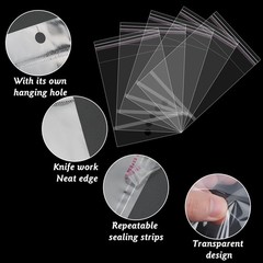 400Pcs Clear Plastic Self Sealing Bags with Hang Hole Resealable Storage Celloph