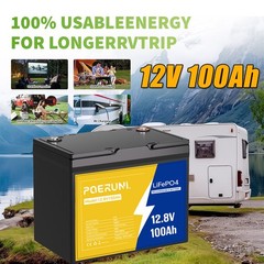100Ah 12V LiFePO4 Lithium Battery Built-in BMS Cycle Deep for Solar RV Off-grid
