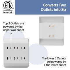 2-Prong 6-Outlet Extender, Multi Plug Outlet with 6 Electrical Outlets White