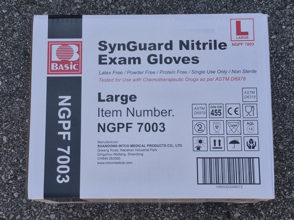 Synguard Nitrile Exam Gloves NGPF-7003, Case of 10 Boxes, 1000-Piece, Large Size