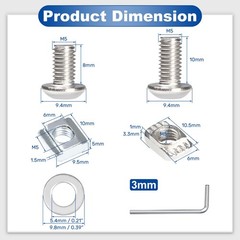 271Pcs M5 T-Nuts Screws Kit, Hammer Head T Slot Nut for 8020 2040 2020 V Slot…