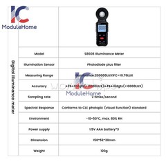 S8608 LCD Light Meter Digital Illuminance Meter Luxmeter Photometer 200000Lux