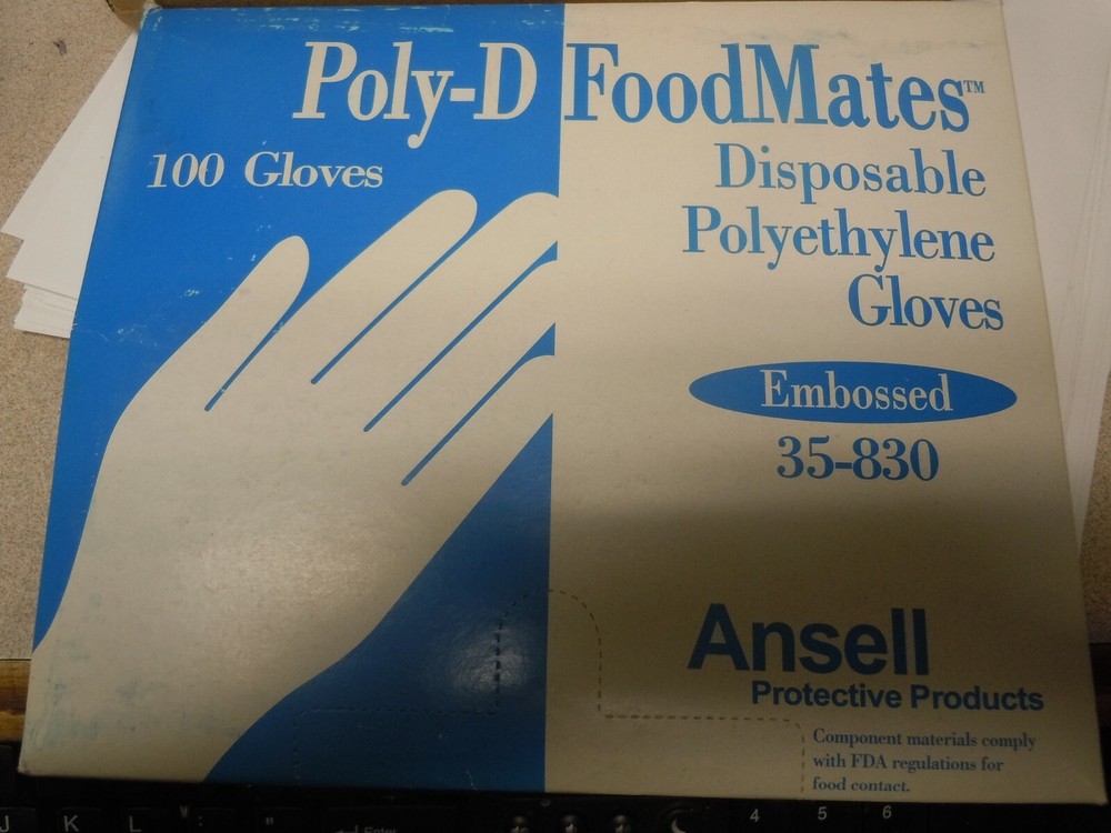 Ansell Poly-d Matte food Disposable polyethylene gloves case of 10pks of 100 MED