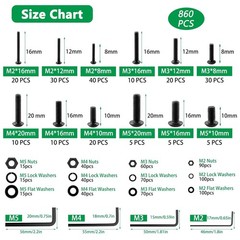 860PCS Metric Screw Assortment Kit, M2 M3 M4 M5 Machine Screws with Lock