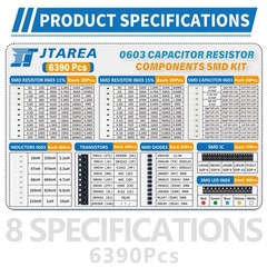 JTAREA 6390pcs 0603 SMD Electronic Component Kit 1% 5% Resistor Capacitor Dio…