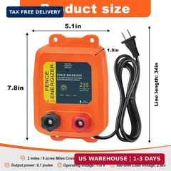 Electric Fence Charger PE2 0.10 Joule, 2-Mile/ 8 Acres Plug in Electric Fence Ch