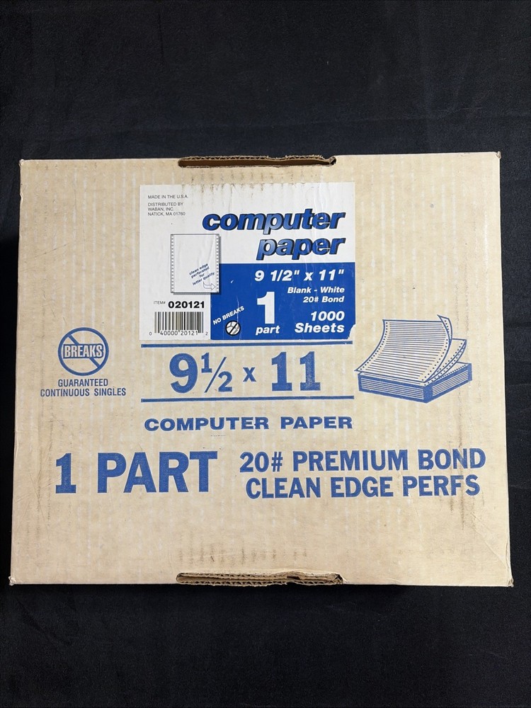 Computer Paper 9.5″x11″ 20# Premium Bond Clean Edge Perfs White 1000 Sheets