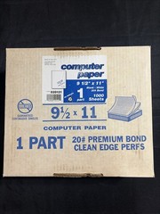 Computer Paper 9.5″x11″ 20# Premium Bond Clean Edge Perfs White 1000 Sheets