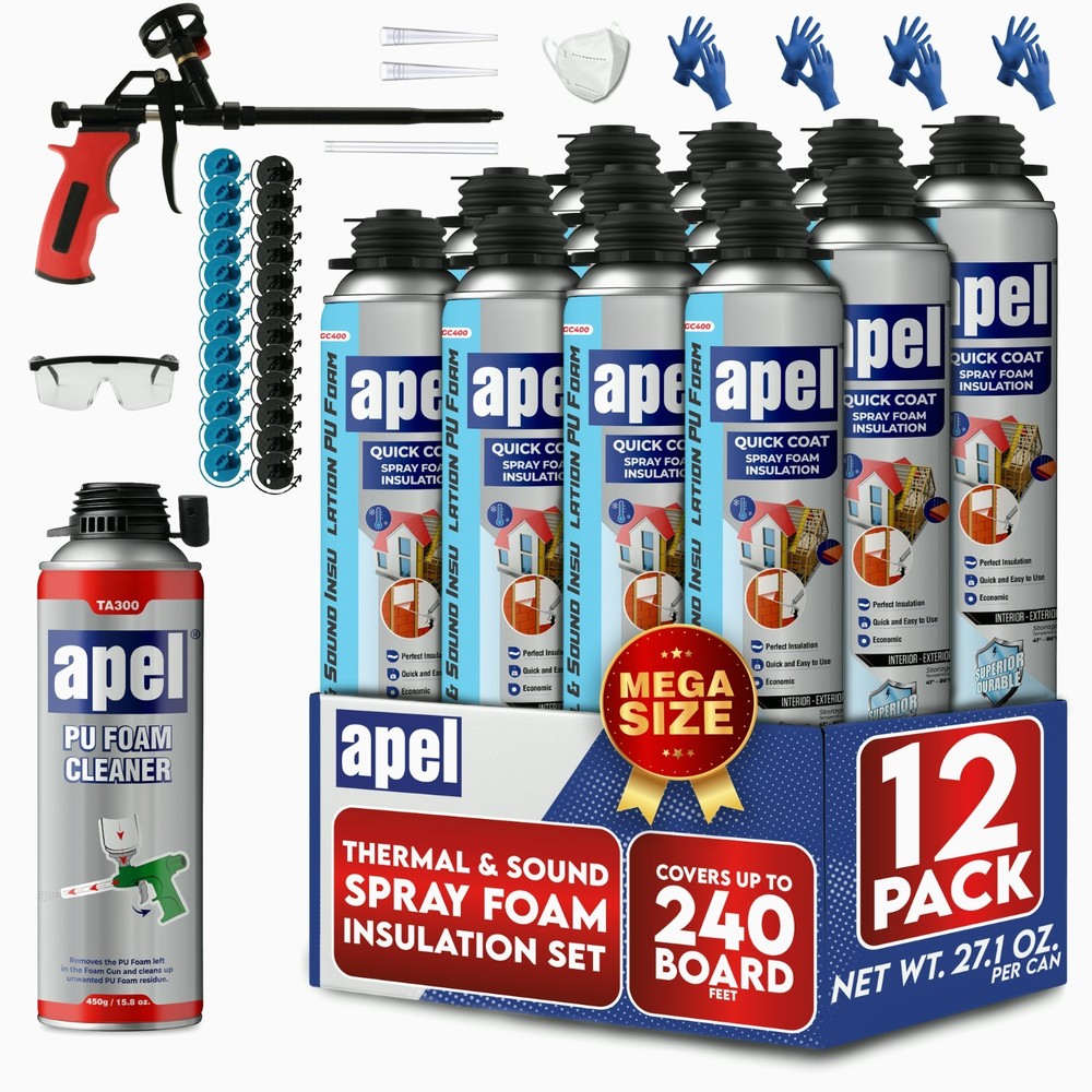Apel Spray Foam Insulation Kit (12 x 32.80 oz./240 Bd ft) Heat and Acoustic Insu