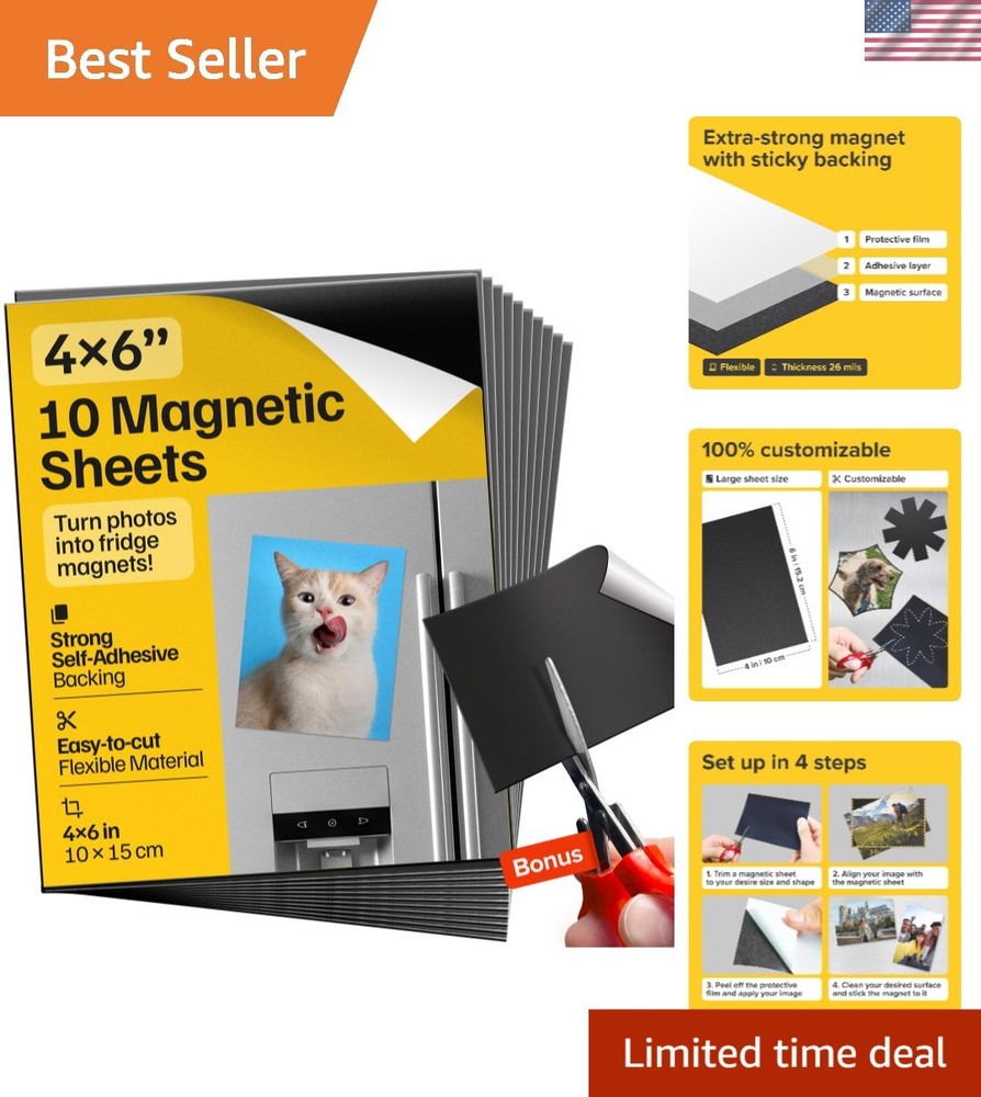 10 Extra-Strong Self-Adhesive Magnetic Sheets – Ideal for Teachers and Crafters
