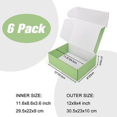 12x9x4 inch Shipping Boxes Set of 6 Green, Inner Size 11.6×8.6×3.6 inch Cardb…