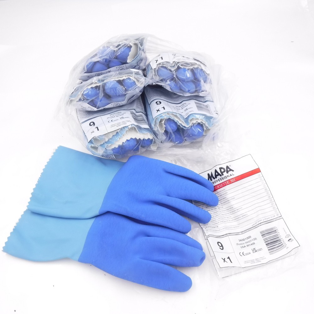 6 Pack Mapa Professional Size 9 Blue Chemical Resistant Gloves Jersette 301