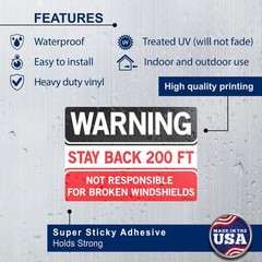 Warning Stay Back 200ft Not Responsible for Broken Windshields Sign 10in x 14in