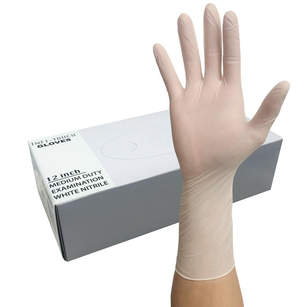 NITRILE | Heavy Duty | Gloves | 12″ Length | 4.5mil | White | 50 Pk | FAST SHIP