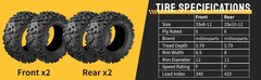LEADZM Set of 4 ATV UTV Tires 25×8-12 Front & 25×10-12 Rear, 6PR