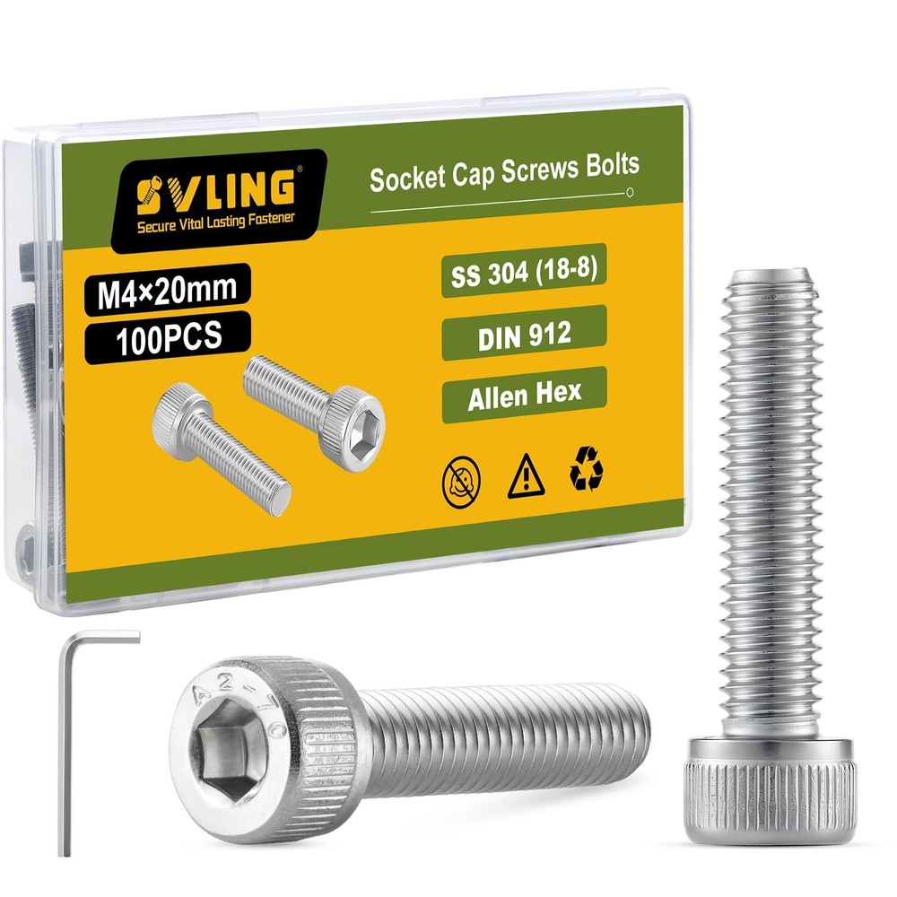M4-0.7 x 20mm Bolt, 100PCS M4 Hex Socket Head Cap Screws Bolts, 304 Stainless…