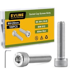 M4-0.7 x 20mm Bolt, 100PCS M4 Hex Socket Head Cap Screws Bolts, 304 Stainless…