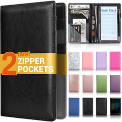 Server Book with 2 Zipper Pockets Leather Server Books for Waitress