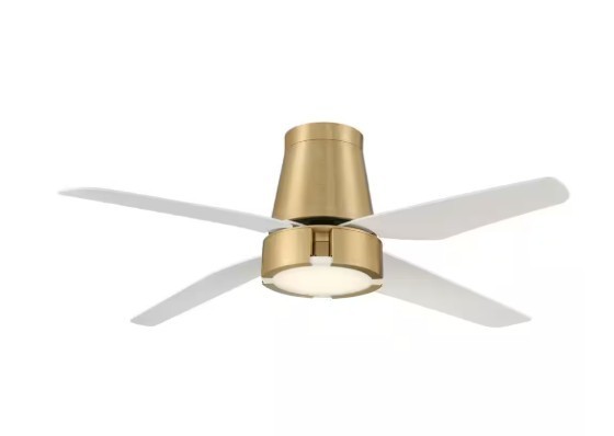 GLUCKSTEINELEMENTS Hugh 52″ LED Indoor Brushed Brass Fan with White Blades