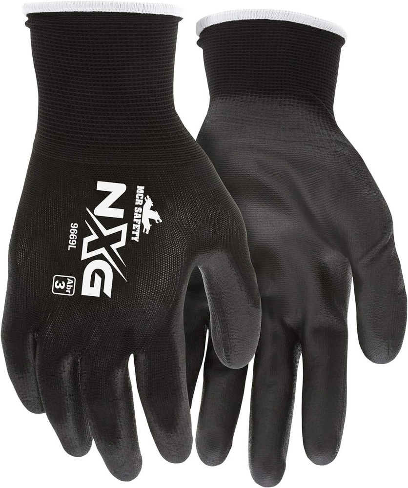 Nylon Knitted Shell Memphis Gloves with Black PU Dipped Palm and Fingers, Bla…