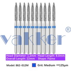 Vakker 10pc/pk Dental Diamond Burs Flame Shape Diamond Bur