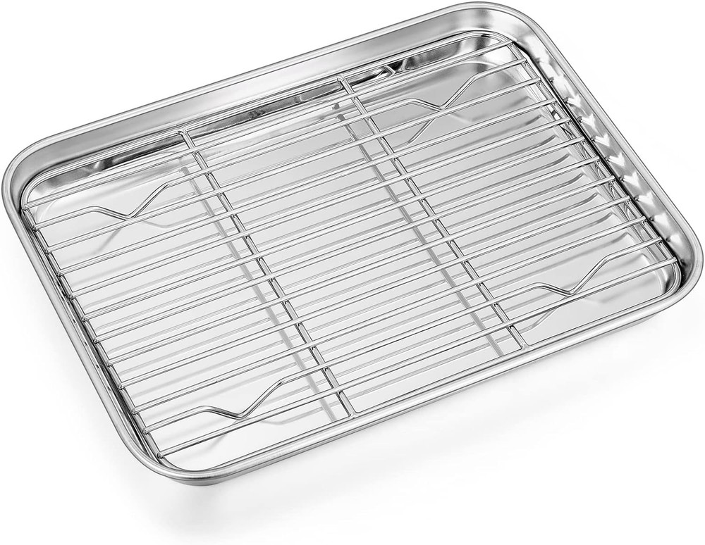 P&P CHEF 9 Inch Baking Sheet Pan with Rack Set, Stainless Steel Cookie Sheet Pan