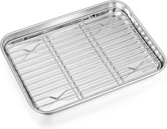 P&P CHEF 9 Inch Baking Sheet Pan with Rack Set, Stainless Steel Cookie Sheet Pan