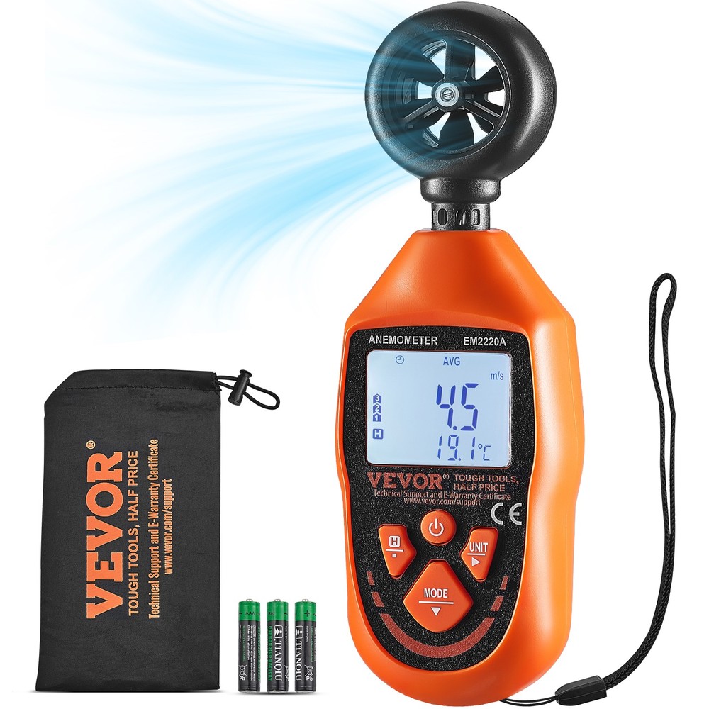 VEVOR Handheld Anemometer Digital Wind Speed Meter Gauge 14℉-113℉with LED Screen