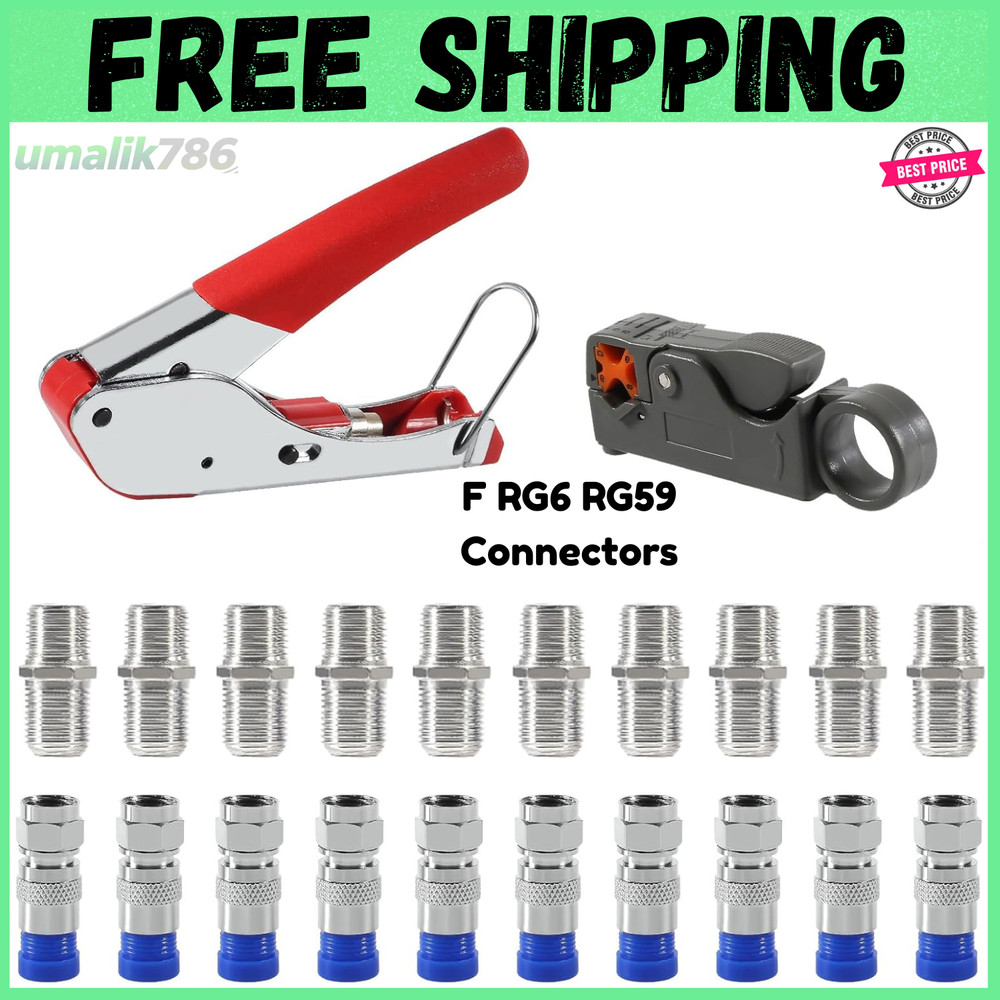 Coax Cable Crimper Coaxial Compression Tool Kit Wire Stripper with F RG6 RG59