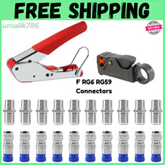 Coax Cable Crimper Coaxial Compression Tool Kit Wire Stripper with F RG6 RG59
