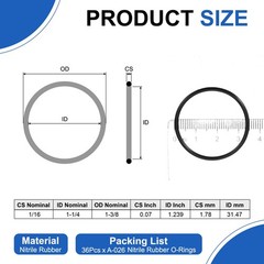 36Pcs AS-026 Nitrile Rubber O-Ring 1-1/4″ ID 1-3/8″ OD 1/16″ Width for Sealing