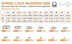 376Pcs SAE Spring Lock Washer Assortment Kit 304 Stainless 4#-3/4″ | 12 sizes