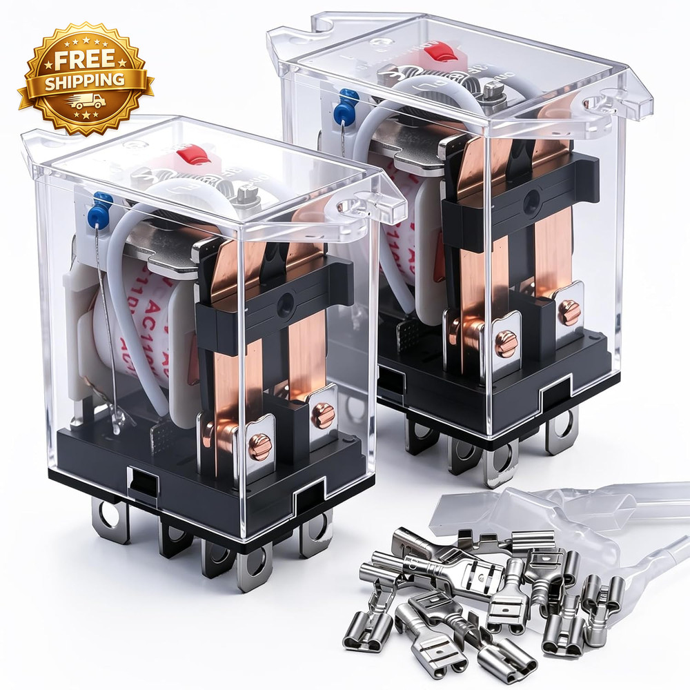 2Pcs DC 12V Coil 8 Pin 10A DPDT LED Indicator Electromagnetic Power Relay