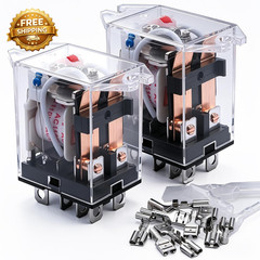 2Pcs DC 12V Coil 8 Pin 10A DPDT LED Indicator Electromagnetic Power Relay