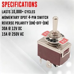 Momentary Reverse Polarity Switch 12V 30A | DPDT 4-Pin (On)-Off-(On) Toggle Swit