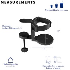 VIVO Black Clamp-on Cup Holder for Desk and Bed Frame, Anti-Spill Drink Support