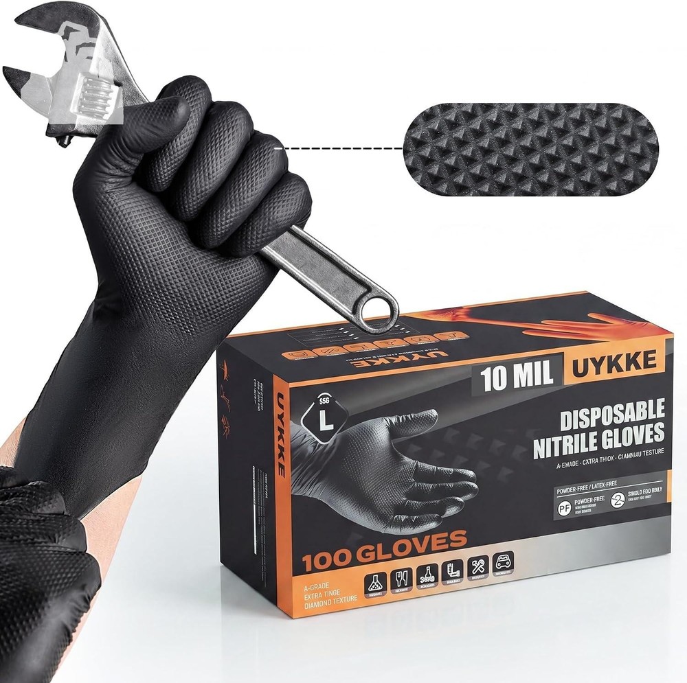 10 Mil Nitrile Gloves Heavy Duty Disposable Diamond Texture Mechanic