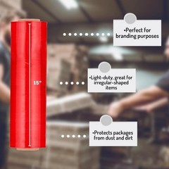8 Rolls Red 15″x1476′ Pre Stretch Hand Packing and Moving Shrink Wrap Film 30 Ga
