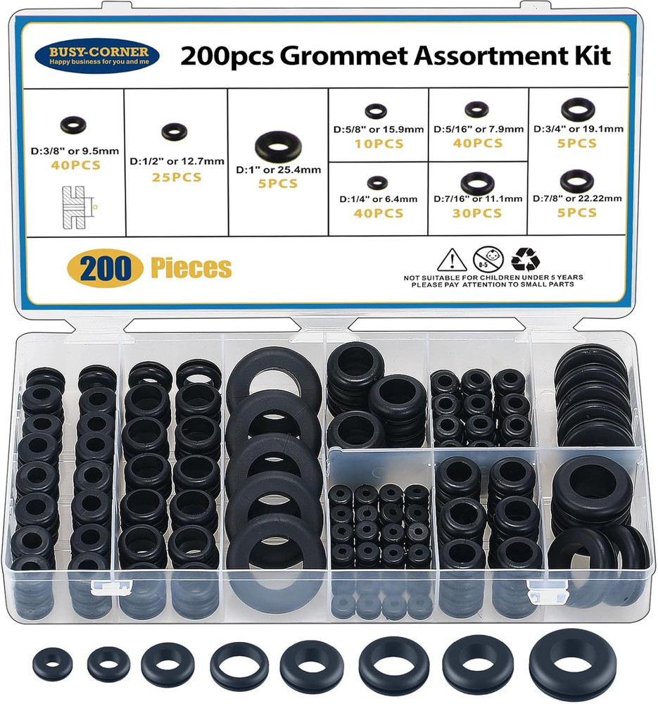 200 PCS Hollow Rubber Grommet Firewall Hole Plug Assortment, Rubber Grommet Kit
