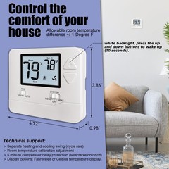 Heagstat Non-Programmable Thermostats for Home Conventional White Backlight