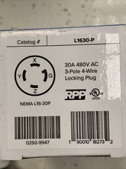 30A 480V AC NEMA L16-30P 4-Prong Locking Plug by RPP