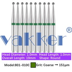 10pc Vakker FG Diamond Burs Round/Round with Neck Shape for High Speed Handpiece