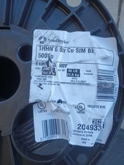 SOUTHWIRE 20493301 Building Wire, 6AWG, THHN, Str,Blk,500ft