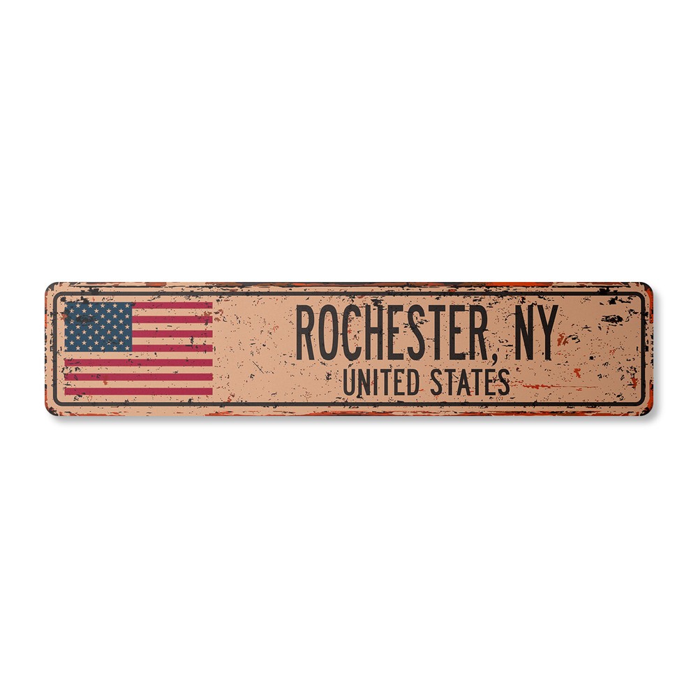 ROCHESTER NY UNITED STATES Vintage Street Sign American flag city country rustic